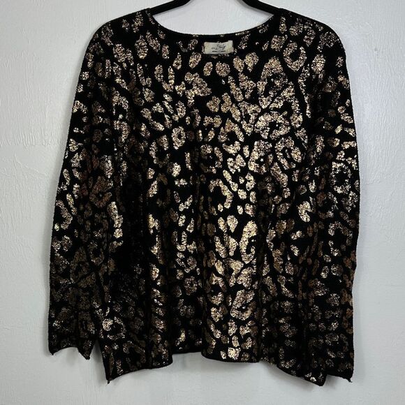 In Italy Metallic Leopard Print Long Sleeve Blouse Top One Size - Picture 2 of 9